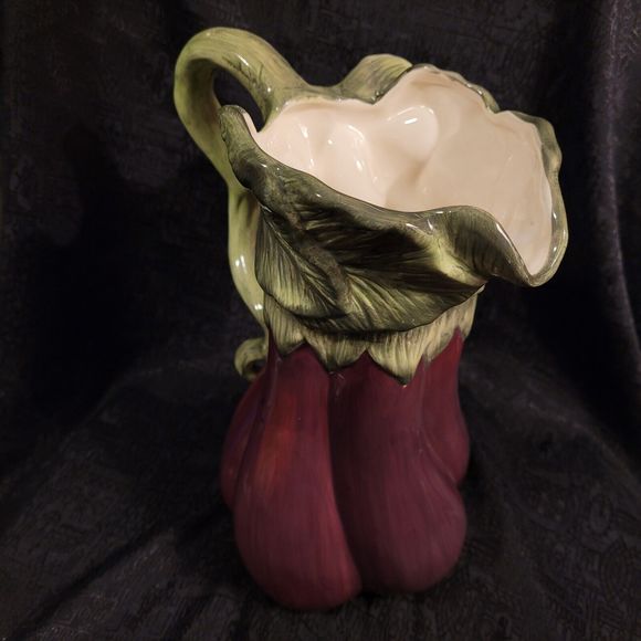 Kaldun & Bogle Ceramic Majolica Aubergine Eggplant Pitcher Jug Purple Green EUC - Picture 5 of 11